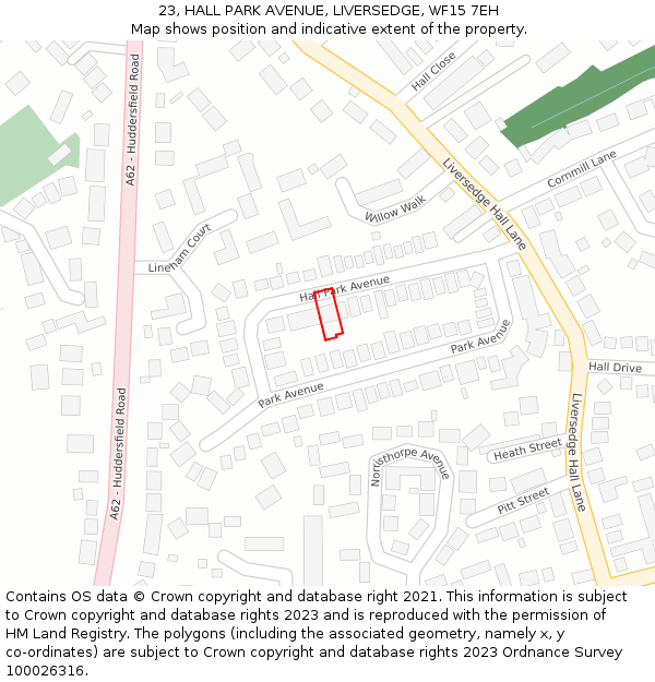 23, HALL PARK AVENUE, LIVERSEDGE, WF15 7EH: Location map and indicative extent of plot