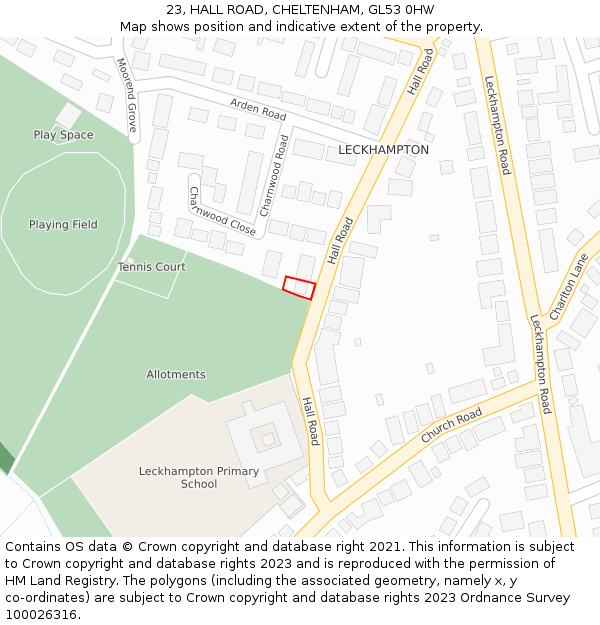 23, HALL ROAD, CHELTENHAM, GL53 0HW: Location map and indicative extent of plot