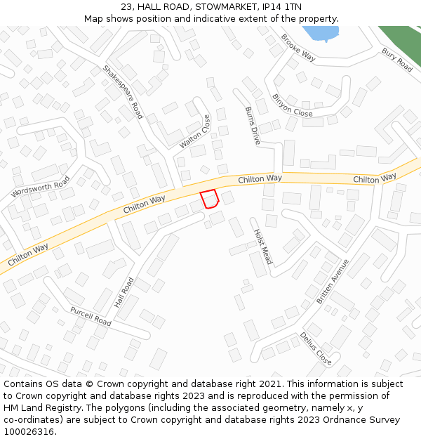 23, HALL ROAD, STOWMARKET, IP14 1TN: Location map and indicative extent of plot