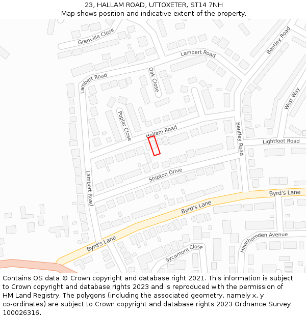 23, HALLAM ROAD, UTTOXETER, ST14 7NH: Location map and indicative extent of plot