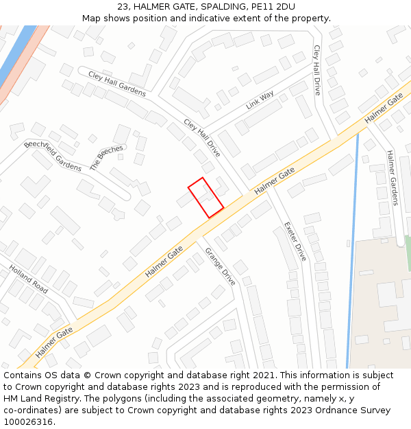 23, HALMER GATE, SPALDING, PE11 2DU: Location map and indicative extent of plot