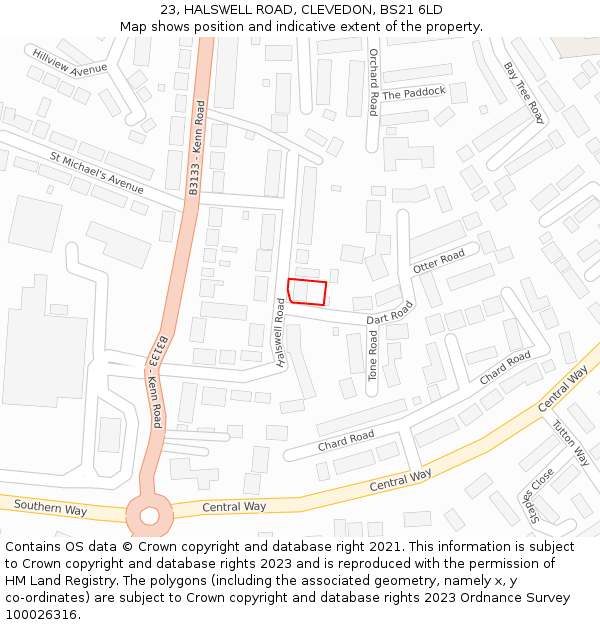 23, HALSWELL ROAD, CLEVEDON, BS21 6LD: Location map and indicative extent of plot