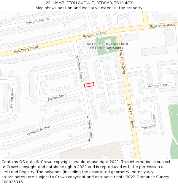 23, HAMBLETON AVENUE, REDCAR, TS10 4GX: Location map and indicative extent of plot