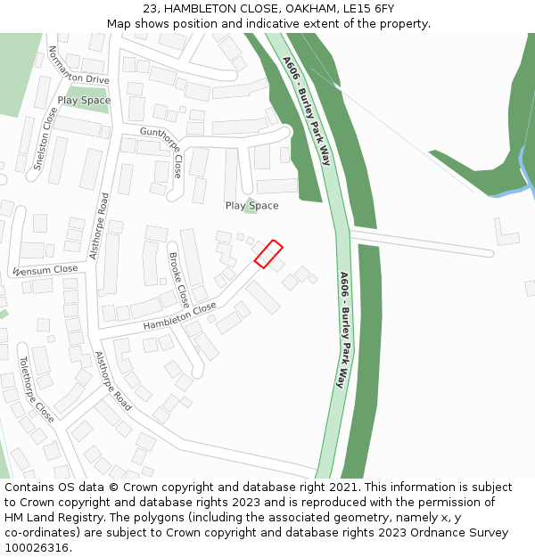 23, HAMBLETON CLOSE, OAKHAM, LE15 6FY: Location map and indicative extent of plot