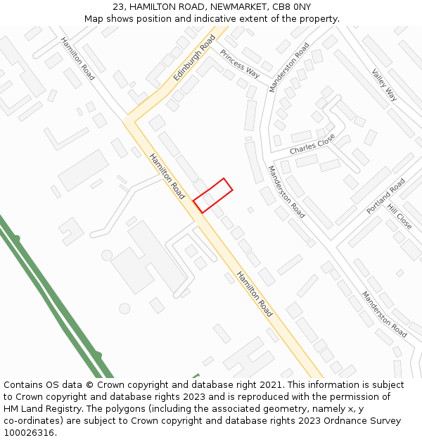 23, HAMILTON ROAD, NEWMARKET, CB8 0NY: Location map and indicative extent of plot