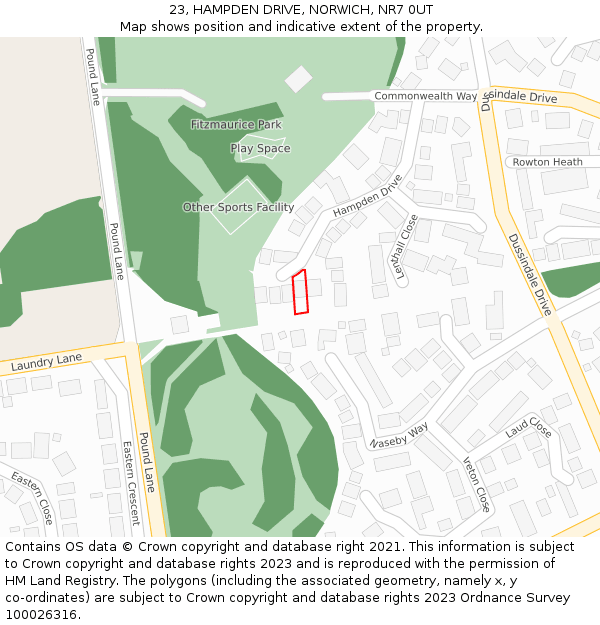 23, HAMPDEN DRIVE, NORWICH, NR7 0UT: Location map and indicative extent of plot