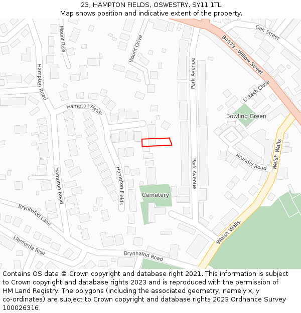 23, HAMPTON FIELDS, OSWESTRY, SY11 1TL: Location map and indicative extent of plot