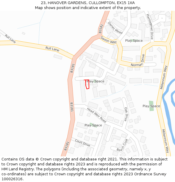 23, HANOVER GARDENS, CULLOMPTON, EX15 1XA: Location map and indicative extent of plot