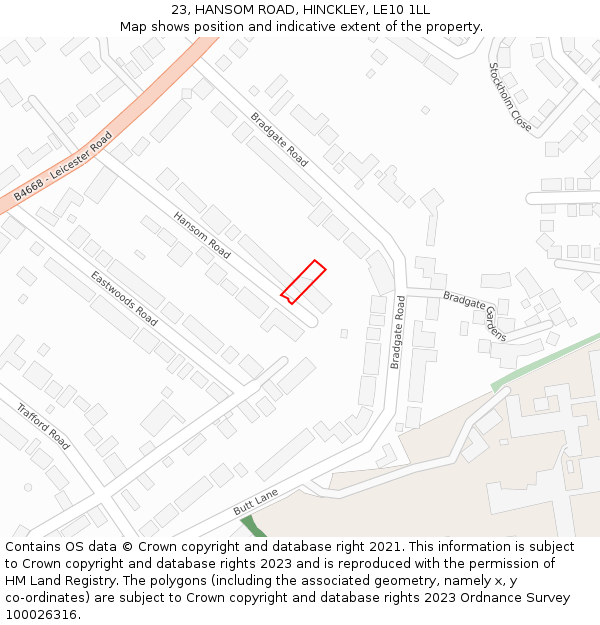 23, HANSOM ROAD, HINCKLEY, LE10 1LL: Location map and indicative extent of plot