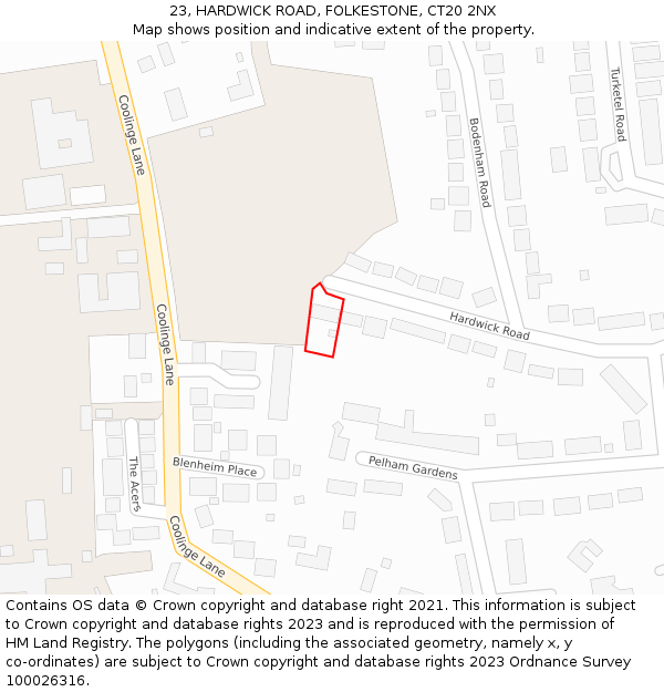 23, HARDWICK ROAD, FOLKESTONE, CT20 2NX: Location map and indicative extent of plot