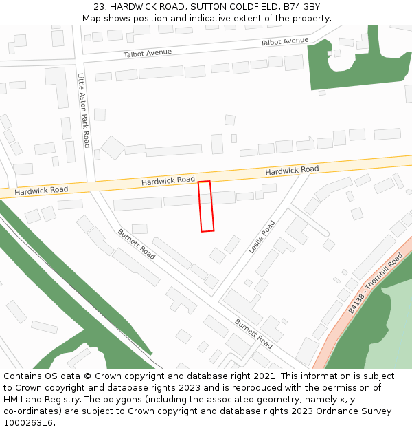 23, HARDWICK ROAD, SUTTON COLDFIELD, B74 3BY: Location map and indicative extent of plot