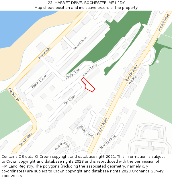 23, HARRIET DRIVE, ROCHESTER, ME1 1DY: Location map and indicative extent of plot