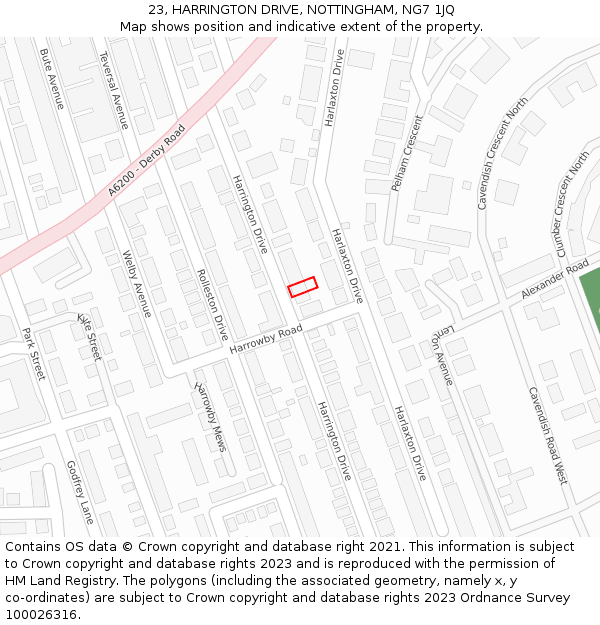 23, HARRINGTON DRIVE, NOTTINGHAM, NG7 1JQ: Location map and indicative extent of plot