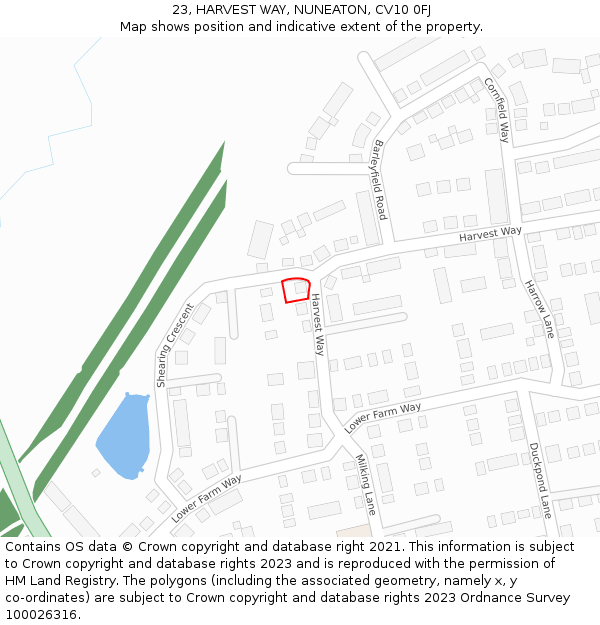 23, HARVEST WAY, NUNEATON, CV10 0FJ: Location map and indicative extent of plot