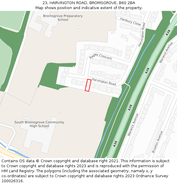 23, HARVINGTON ROAD, BROMSGROVE, B60 2BA: Location map and indicative extent of plot