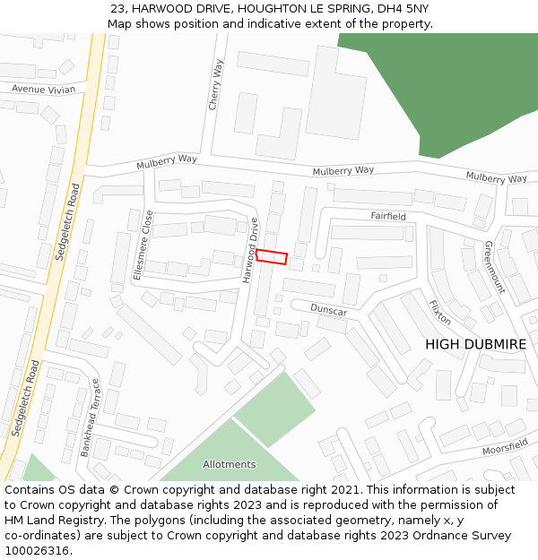 23, HARWOOD DRIVE, HOUGHTON LE SPRING, DH4 5NY: Location map and indicative extent of plot