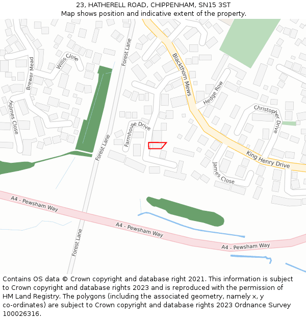 23, HATHERELL ROAD, CHIPPENHAM, SN15 3ST: Location map and indicative extent of plot