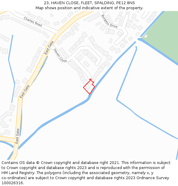 23, HAVEN CLOSE, FLEET, SPALDING, PE12 8NS: Location map and indicative extent of plot