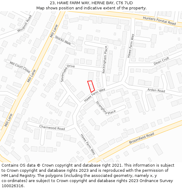 23, HAWE FARM WAY, HERNE BAY, CT6 7UD: Location map and indicative extent of plot