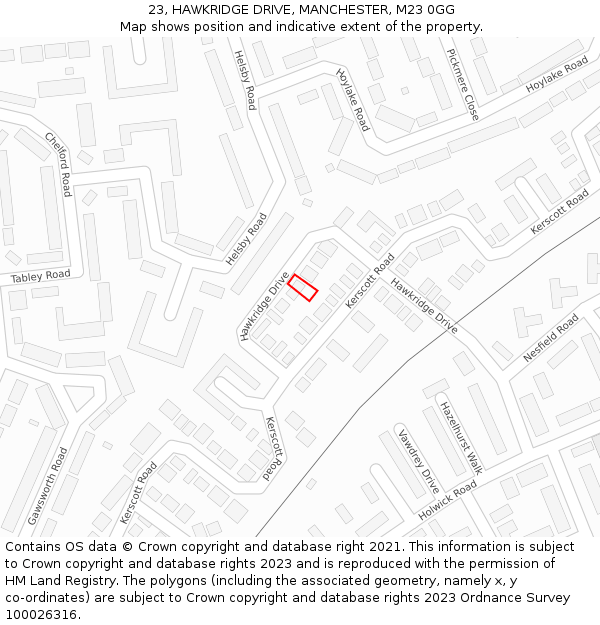 23, HAWKRIDGE DRIVE, MANCHESTER, M23 0GG: Location map and indicative extent of plot