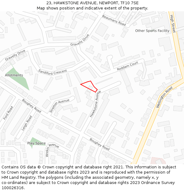 23, HAWKSTONE AVENUE, NEWPORT, TF10 7SE: Location map and indicative extent of plot