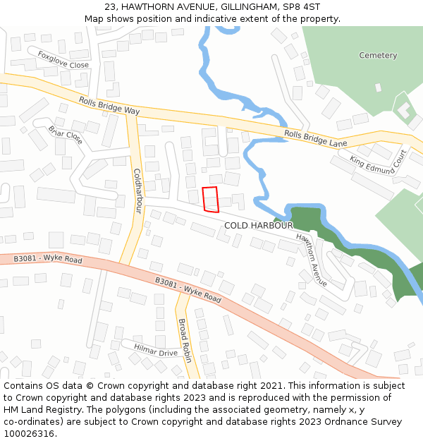 23, HAWTHORN AVENUE, GILLINGHAM, SP8 4ST: Location map and indicative extent of plot