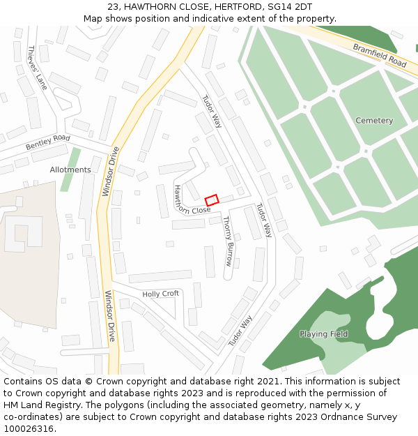 23, HAWTHORN CLOSE, HERTFORD, SG14 2DT: Location map and indicative extent of plot