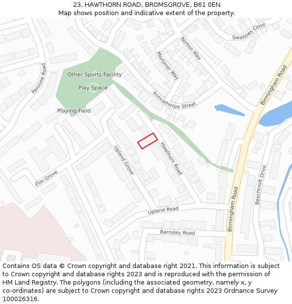 23, HAWTHORN ROAD, BROMSGROVE, B61 0EN: Location map and indicative extent of plot