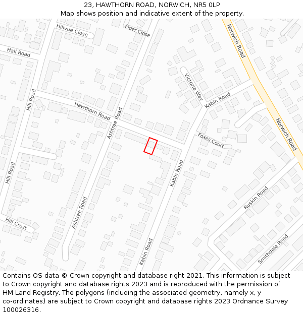 23, HAWTHORN ROAD, NORWICH, NR5 0LP: Location map and indicative extent of plot