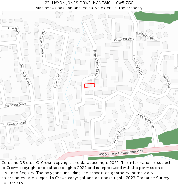 23, HAYDN JONES DRIVE, NANTWICH, CW5 7GG: Location map and indicative extent of plot