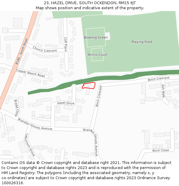 23, HAZEL DRIVE, SOUTH OCKENDON, RM15 6JT: Location map and indicative extent of plot