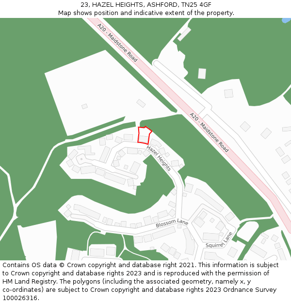 23, HAZEL HEIGHTS, ASHFORD, TN25 4GF: Location map and indicative extent of plot
