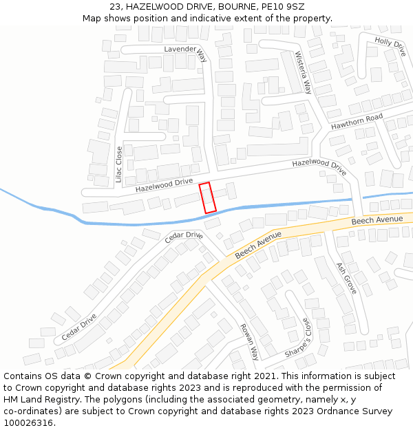 23, HAZELWOOD DRIVE, BOURNE, PE10 9SZ: Location map and indicative extent of plot