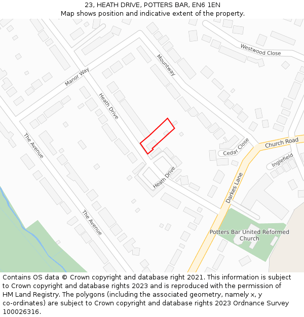 23, HEATH DRIVE, POTTERS BAR, EN6 1EN: Location map and indicative extent of plot