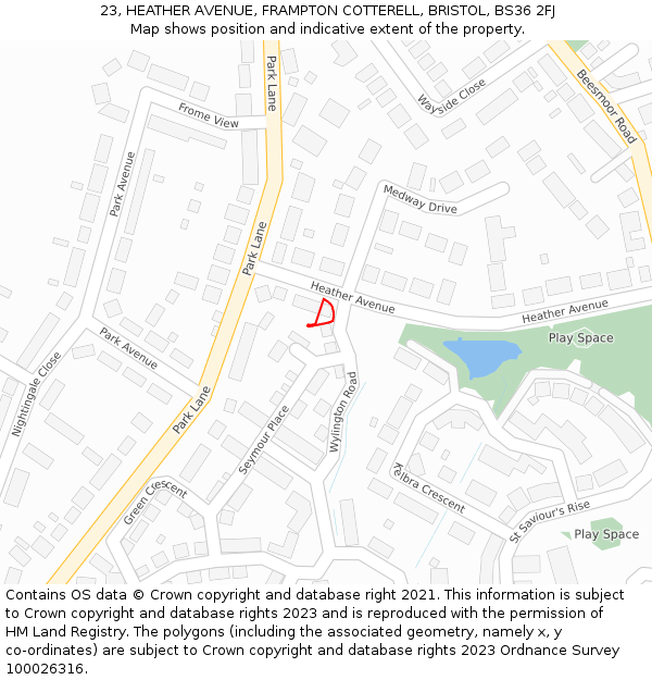 23, HEATHER AVENUE, FRAMPTON COTTERELL, BRISTOL, BS36 2FJ: Location map and indicative extent of plot