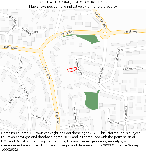 23, HEATHER DRIVE, THATCHAM, RG18 4BU: Location map and indicative extent of plot