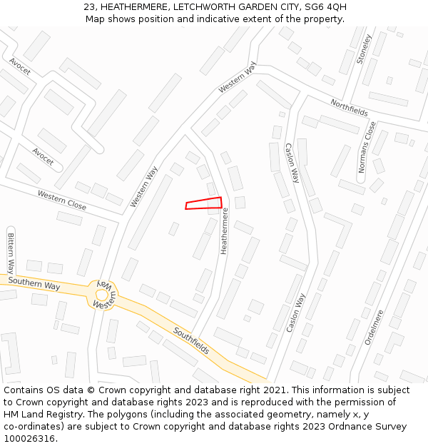 23, HEATHERMERE, LETCHWORTH GARDEN CITY, SG6 4QH: Location map and indicative extent of plot