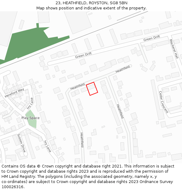 23, HEATHFIELD, ROYSTON, SG8 5BN: Location map and indicative extent of plot