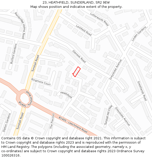 23, HEATHFIELD, SUNDERLAND, SR2 9EW: Location map and indicative extent of plot