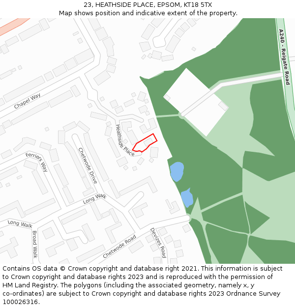 23, HEATHSIDE PLACE, EPSOM, KT18 5TX: Location map and indicative extent of plot