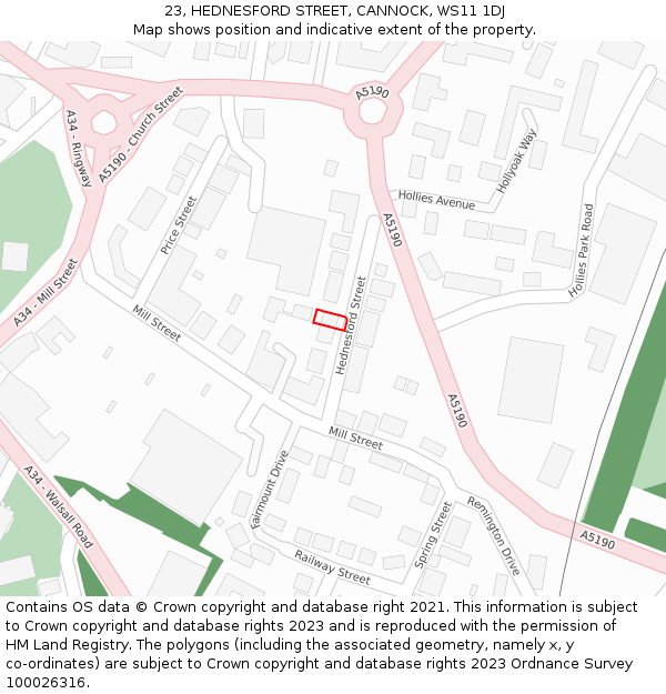 23, HEDNESFORD STREET, CANNOCK, WS11 1DJ: Location map and indicative extent of plot