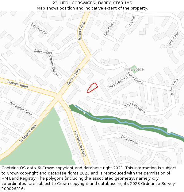 23, HEOL CORSWIGEN, BARRY, CF63 1AS: Location map and indicative extent of plot