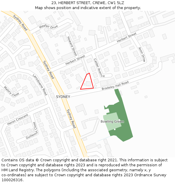 23, HERBERT STREET, CREWE, CW1 5LZ: Location map and indicative extent of plot