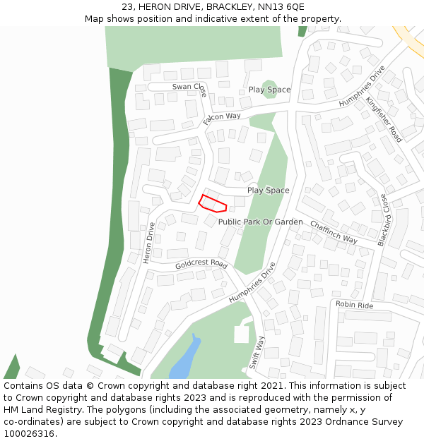 23, HERON DRIVE, BRACKLEY, NN13 6QE: Location map and indicative extent of plot