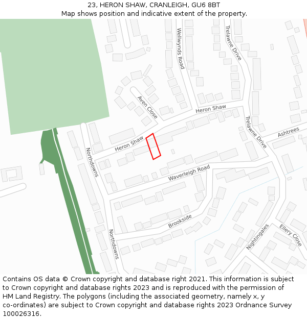 23, HERON SHAW, CRANLEIGH, GU6 8BT: Location map and indicative extent of plot