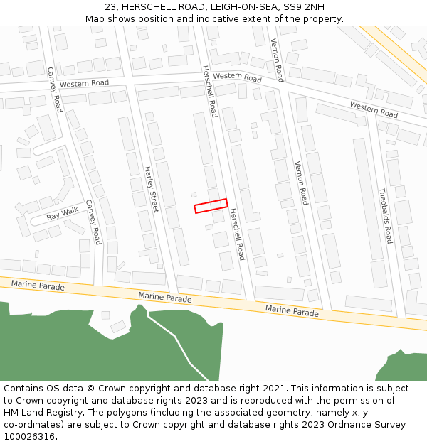 23, HERSCHELL ROAD, LEIGH-ON-SEA, SS9 2NH: Location map and indicative extent of plot