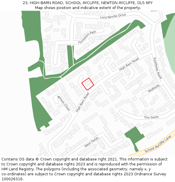23, HIGH BARN ROAD, SCHOOL AYCLIFFE, NEWTON AYCLIFFE, DL5 6PY: Location map and indicative extent of plot