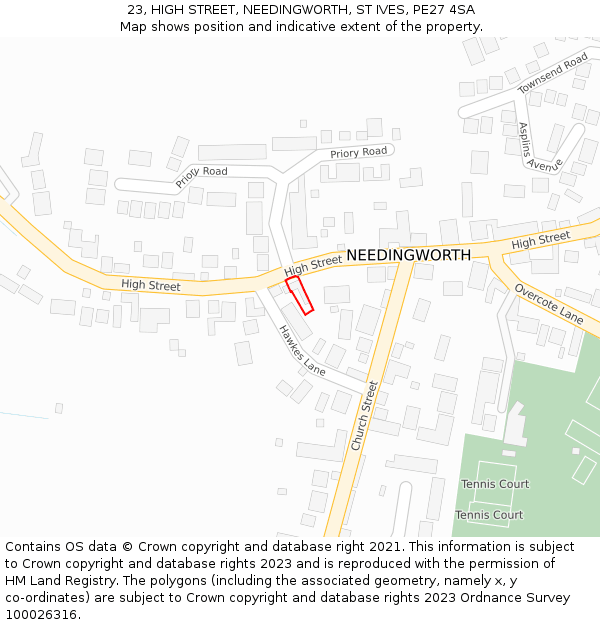 23, HIGH STREET, NEEDINGWORTH, ST IVES, PE27 4SA: Location map and indicative extent of plot