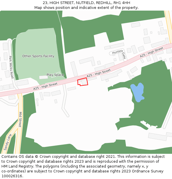 23, HIGH STREET, NUTFIELD, REDHILL, RH1 4HH: Location map and indicative extent of plot