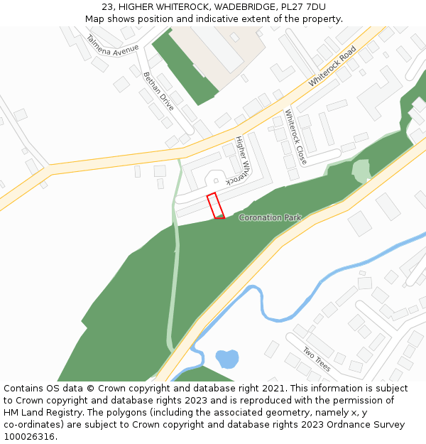 23, HIGHER WHITEROCK, WADEBRIDGE, PL27 7DU: Location map and indicative extent of plot